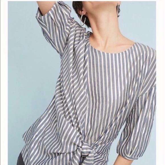 Anthro Eva Franco Lurex Gold Striped Tie Front Top - Picture 1 of 8